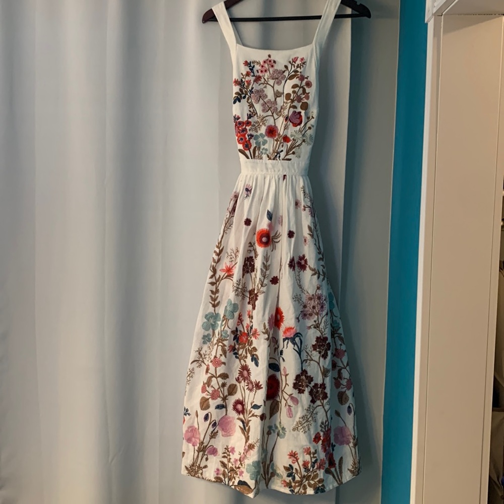 White backless embroidered flour dress from Anthropologie